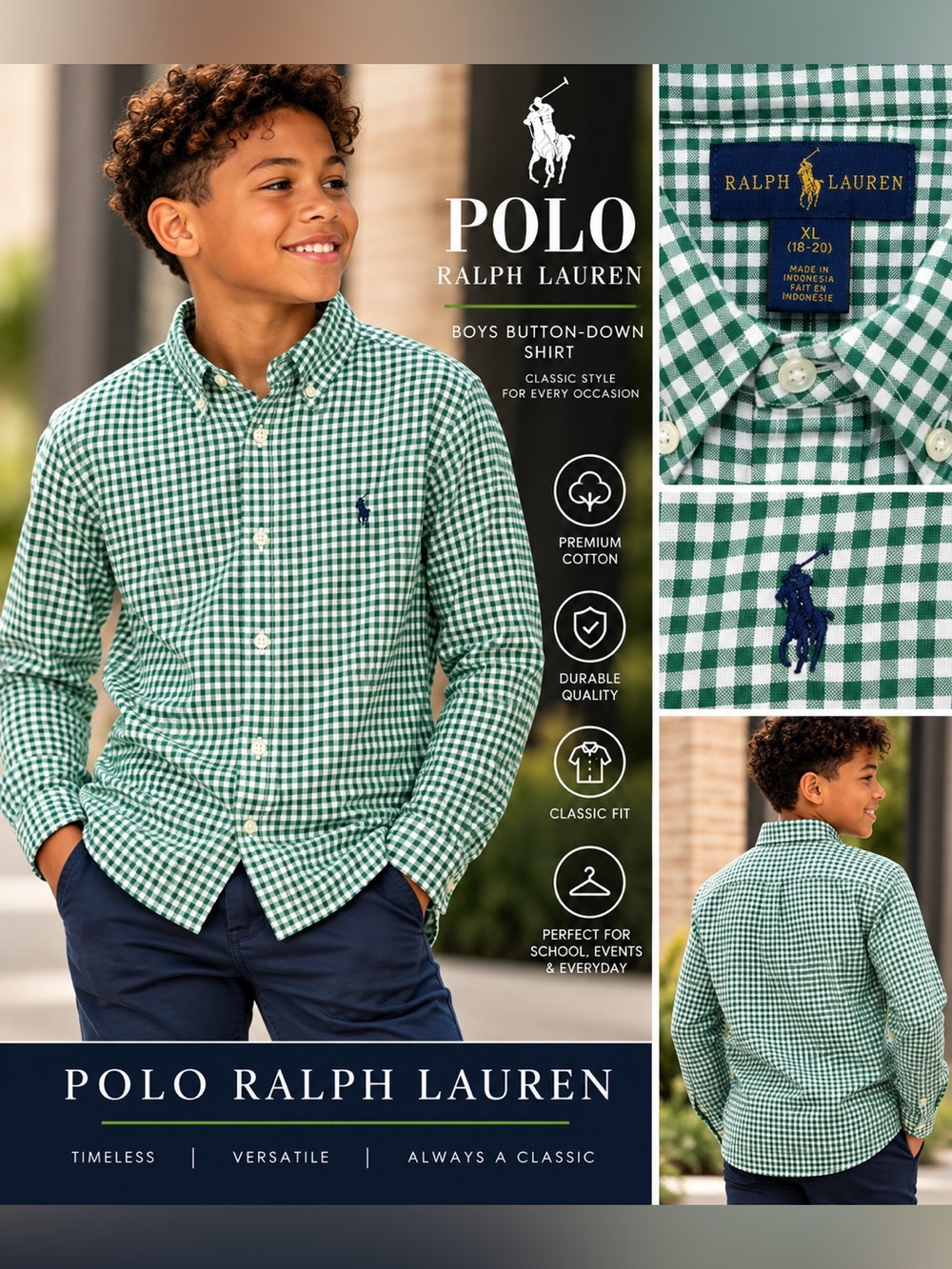Polo by Ralph Lauren Green Gingham Button-Down Shirt size XL 18/20